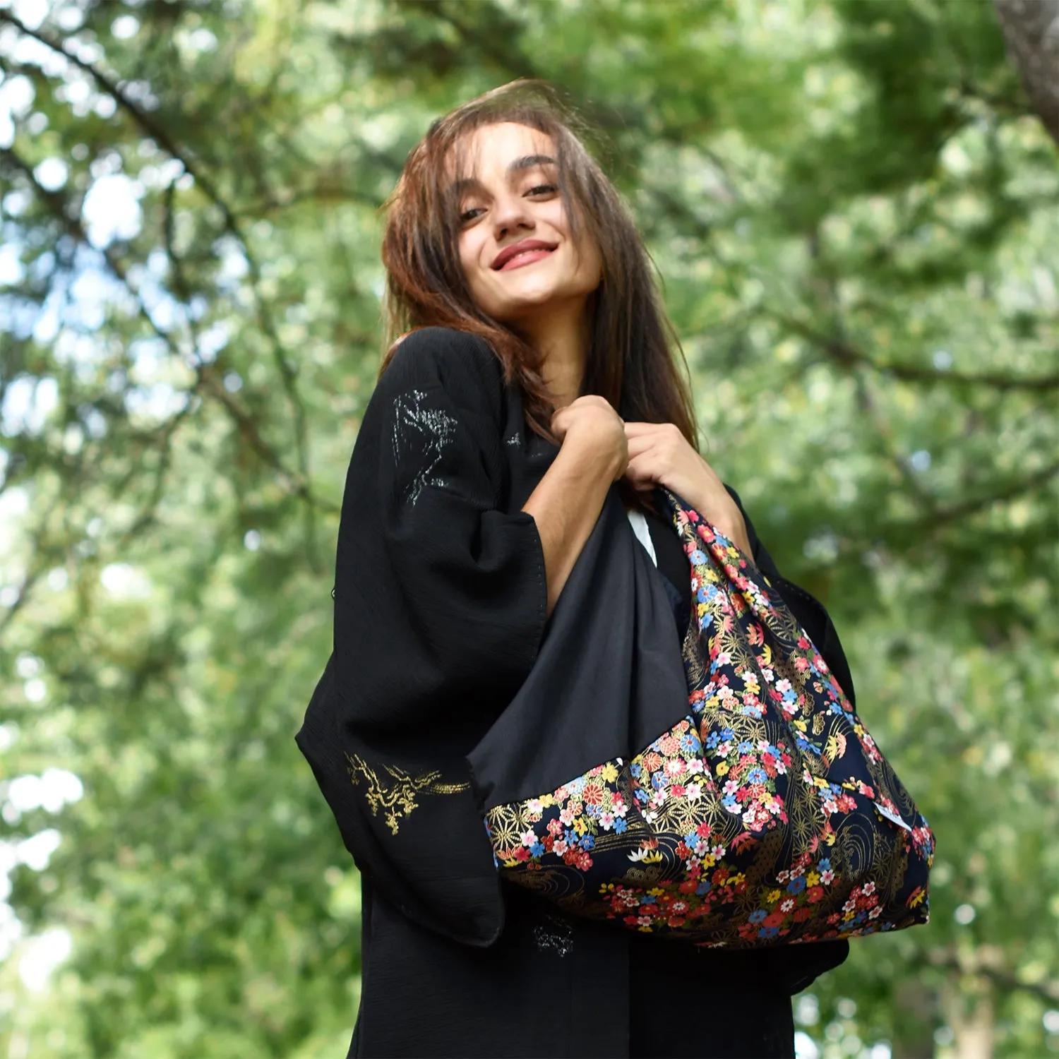 *Handmade* Origami bag | Market bag | Asanoha x Chrysanthemum (Black)