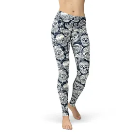 Jean Black White Skulls Leggings