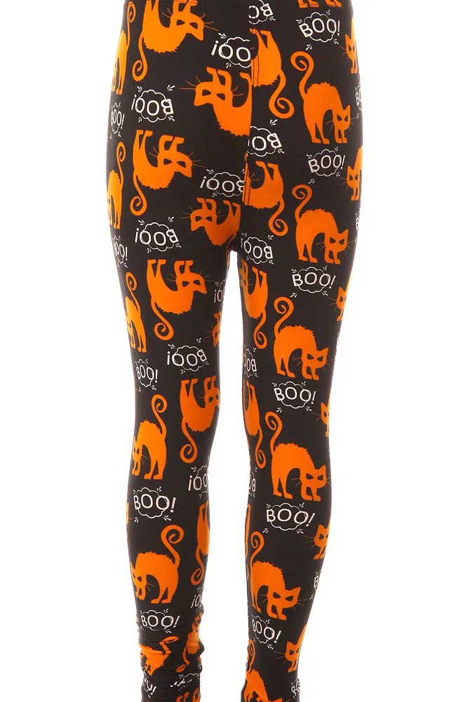 Kid's Colorful Halloween Scary Cat Boo Pattern Printed Leggings