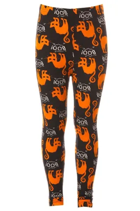 Kid's Colorful Halloween Scary Cat Boo Pattern Printed Leggings