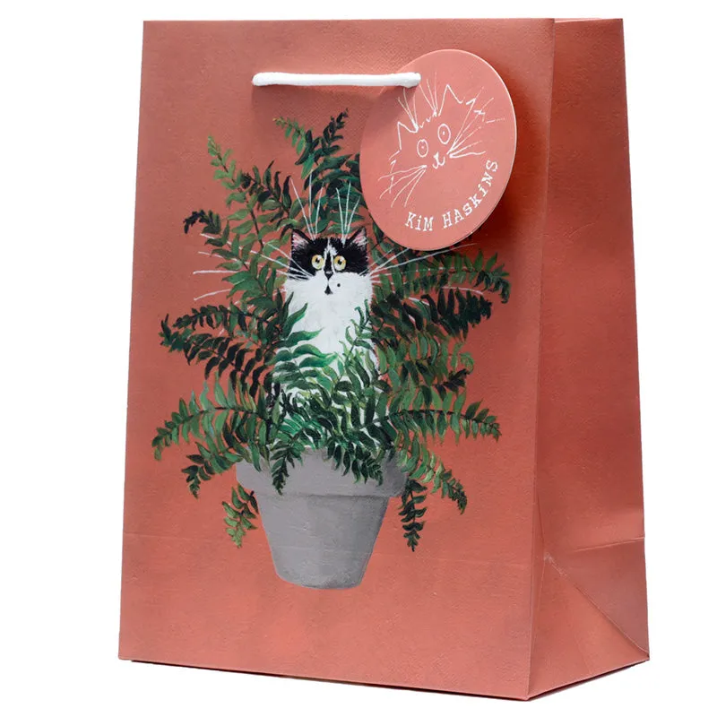 Kim Haskins Floral Cat in Fern Red Gift Bag - Medium GBAG88B