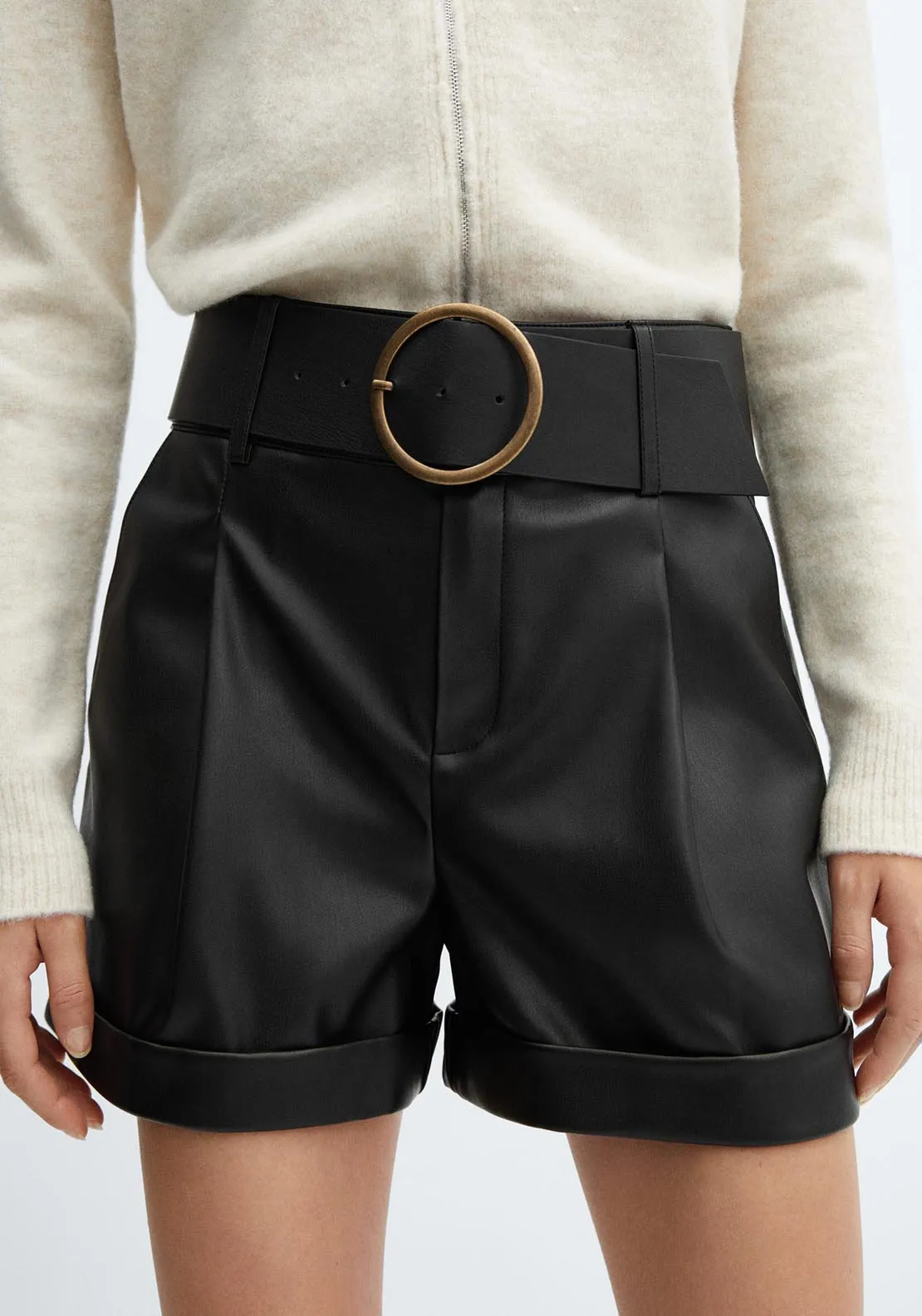 Leather effect belt shorts