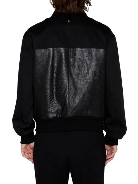 LEATHER RAFFIA CONTRASTED BOMBER JACKET.