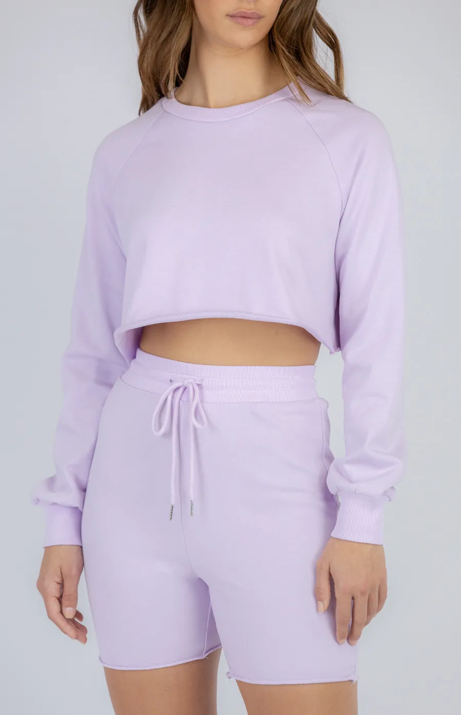 Light Weight Fleece Cropped Sweater and Shorts Set (SSE363A)