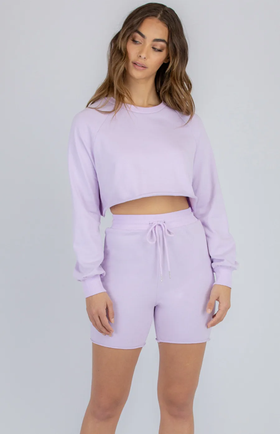 Light Weight Fleece Cropped Sweater and Shorts Set (SSE363A)