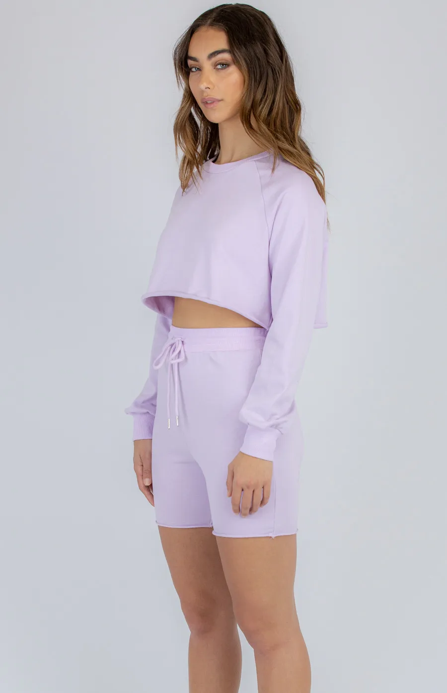 Light Weight Fleece Cropped Sweater and Shorts Set (SSE363A)