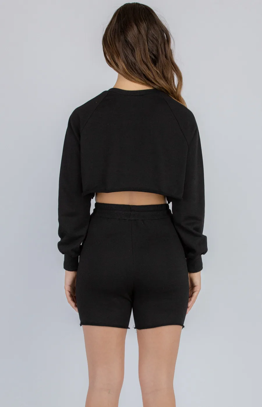 Light Weight Fleece Cropped Sweater and Shorts Set (SSE363A)