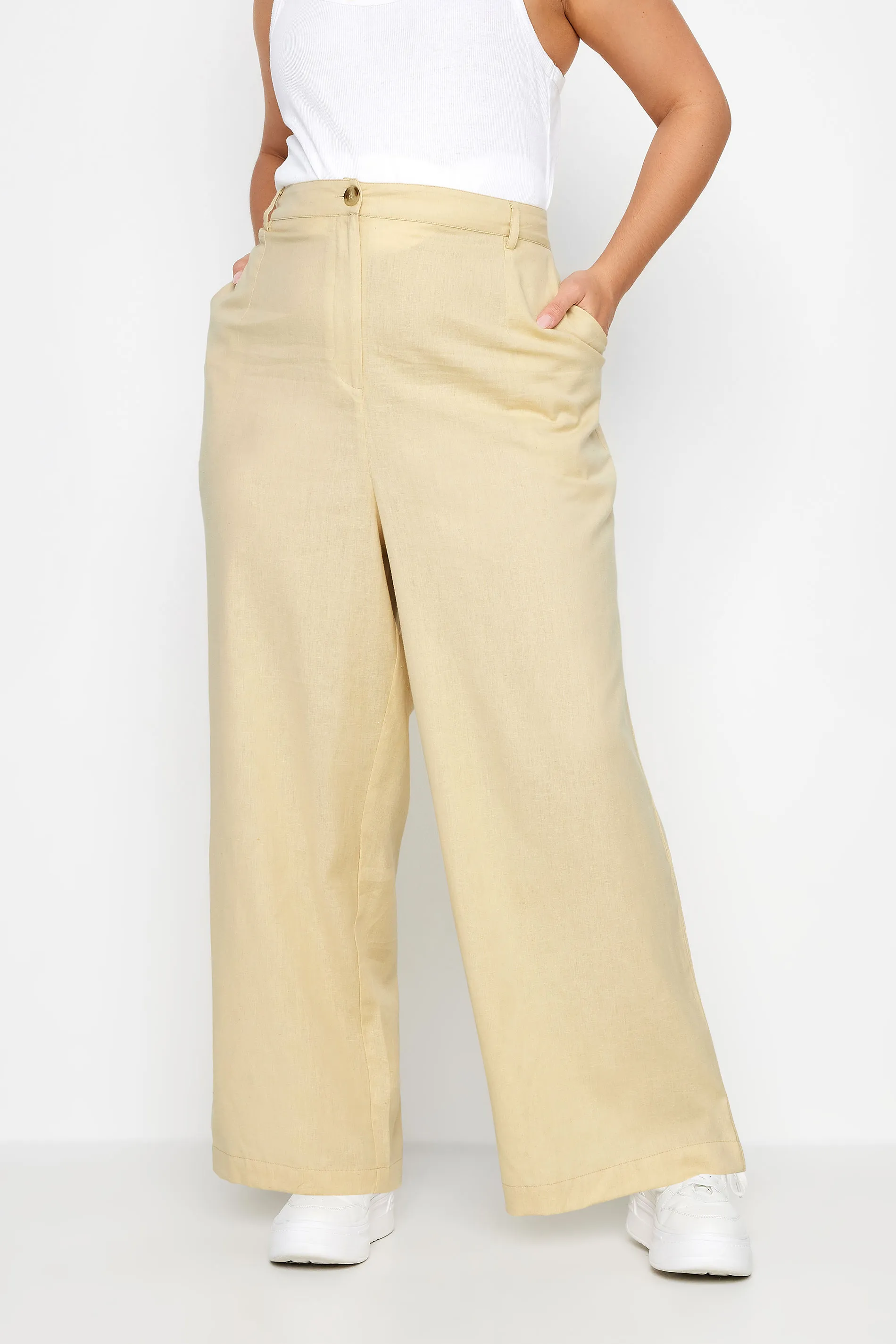 LIMITED COLLECTION Curve Beige Brown Linen Wide Leg Trousers