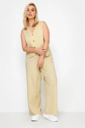 LIMITED COLLECTION Curve Beige Brown Linen Wide Leg Trousers