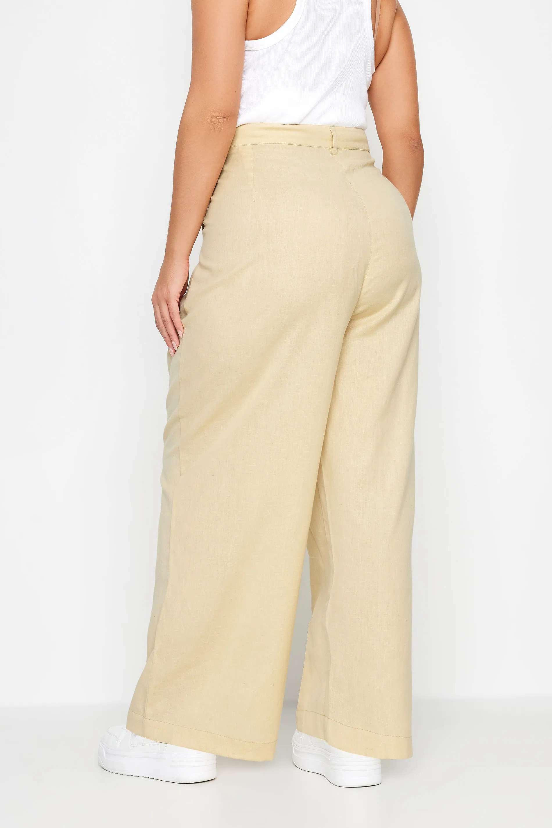 LIMITED COLLECTION Curve Beige Brown Linen Wide Leg Trousers