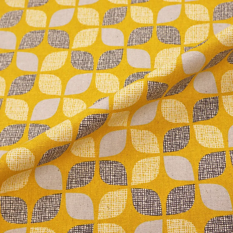 Linen and Cotton Mix - Mustard - Geometric Petals