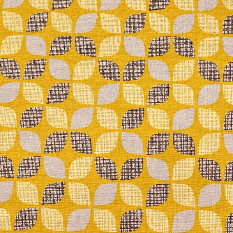 Linen and Cotton Mix - Mustard - Geometric Petals