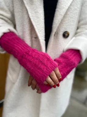 Lipstick Pink Knitted Arm Warmer Gloves