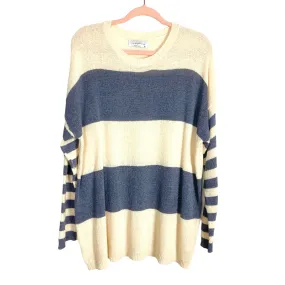 Living My Best Style x Pink Lily Cream/Slate Striped Sweater- Size M