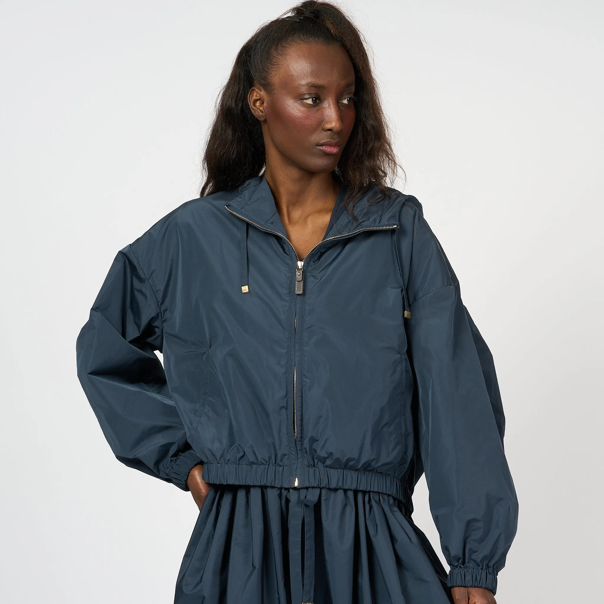 Max Mara Bomber Taffci in Nylon Blu Donna