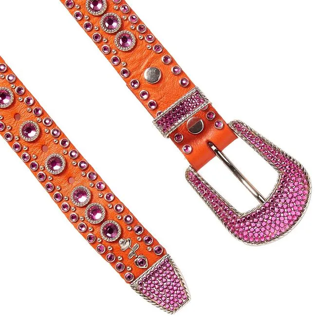 MEDIUM BELT WITH SWAROVSKY FULL BUCKLE Woman Orange Fuxia