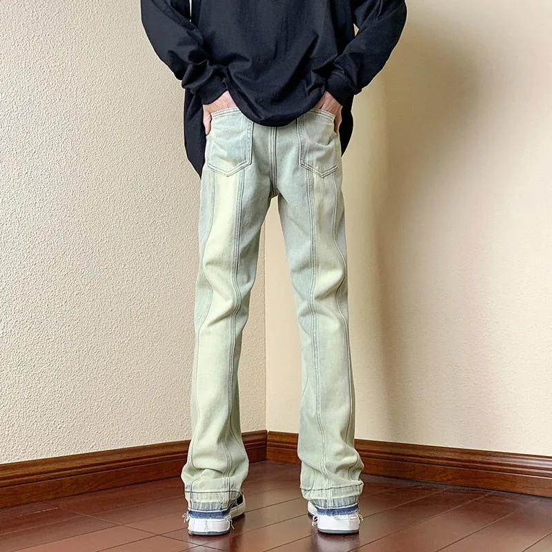 Men's Vintage Stonewash Pattern Straight Slim Fit Jeans Trousers