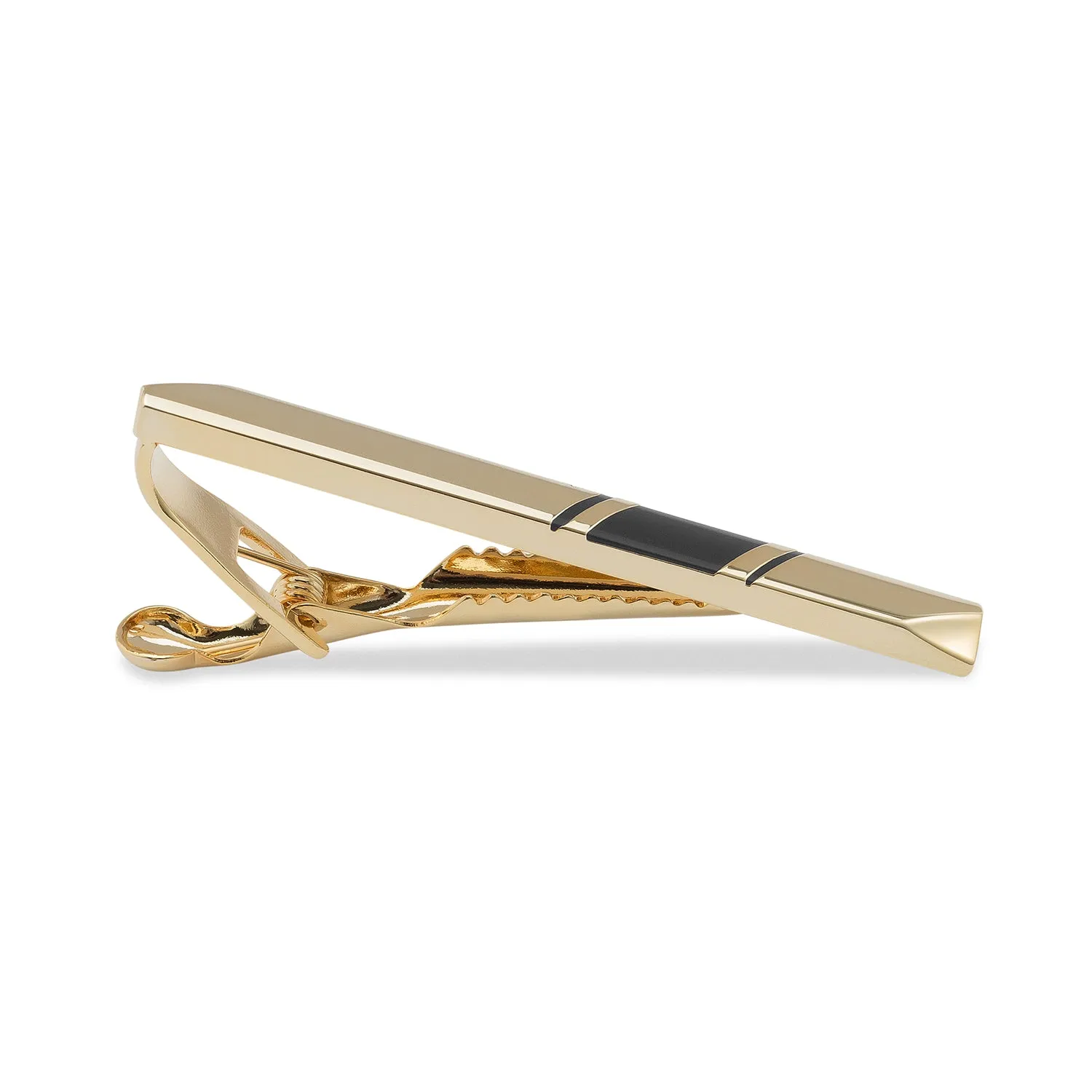 Mister Big Black Striped Gold Tie Bar