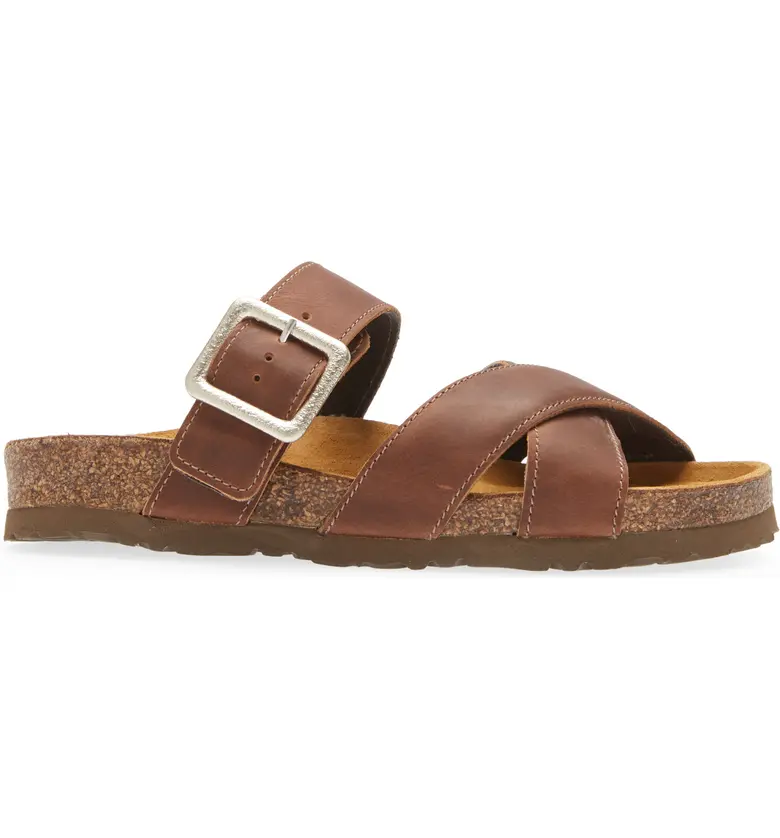 Naot Womens Chicago Strappy Slide Sandal- Saddle Brown Leather