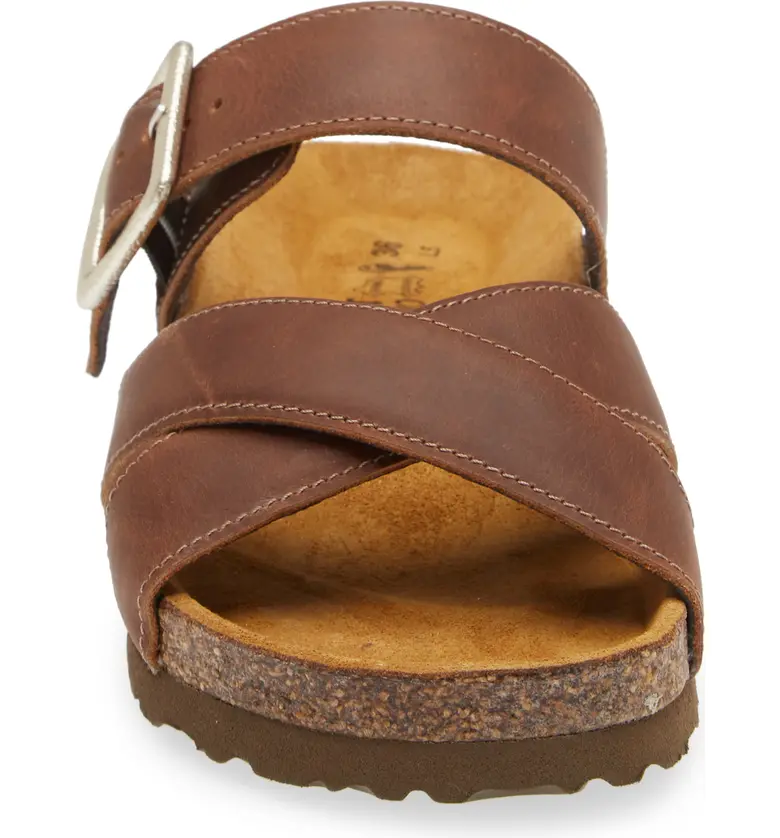 Naot Womens Chicago Strappy Slide Sandal- Saddle Brown Leather