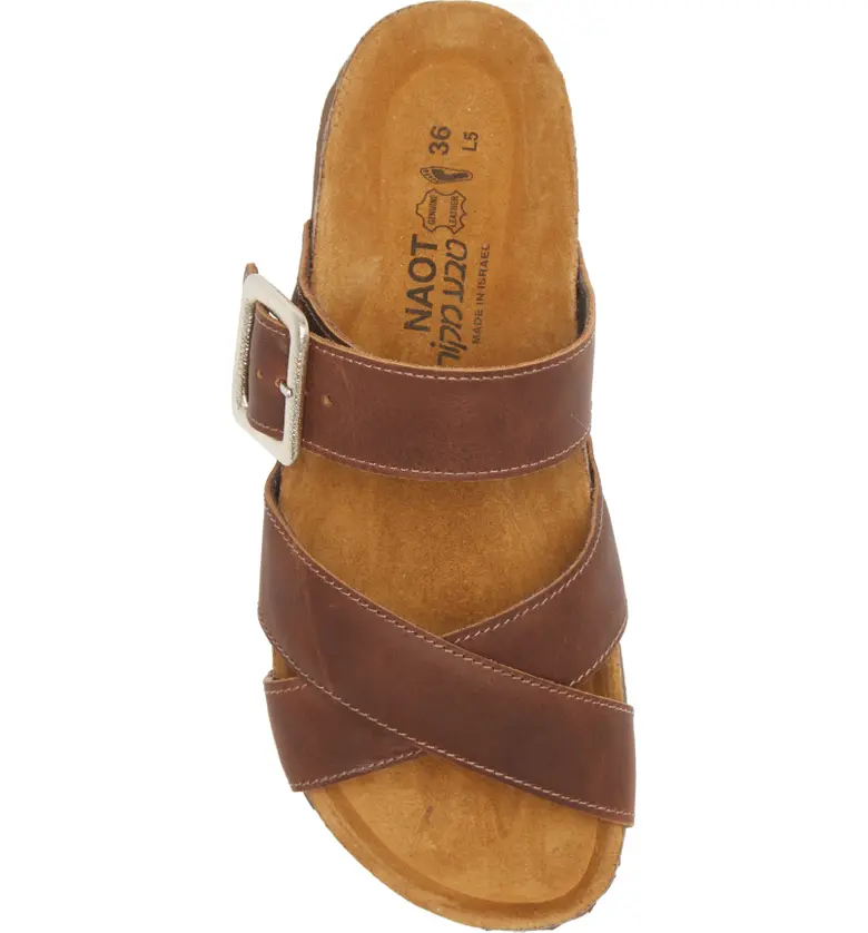 Naot Womens Chicago Strappy Slide Sandal- Saddle Brown Leather