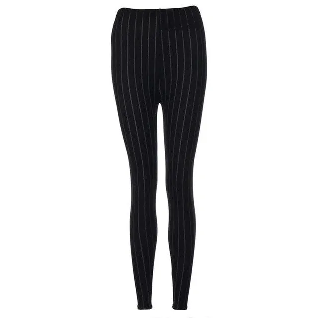 New Arrival Women Leggings Elasticity Skinny Striped Stretchy Long Pants Leggings Ladies Black Blue pantalones mujer #53 GS