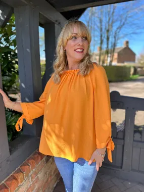 Orange Tied Sleeve Bardot Top Trinity