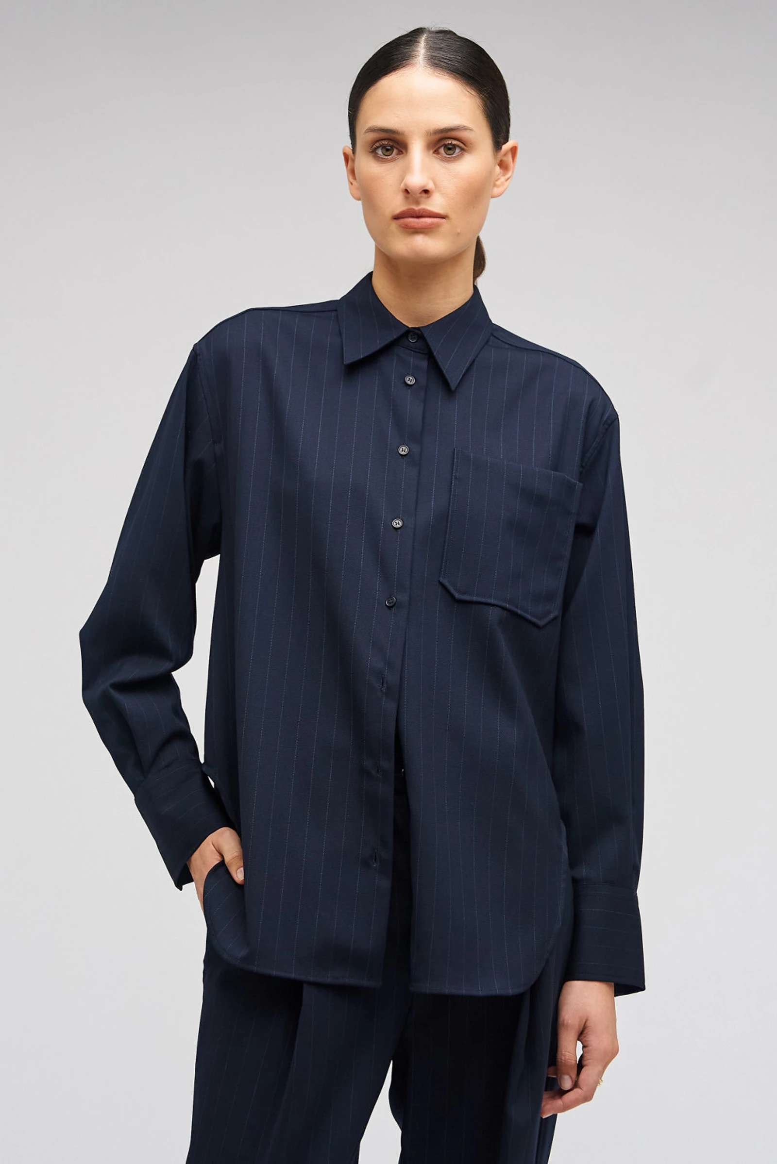 --Pinstripe Overshirt-