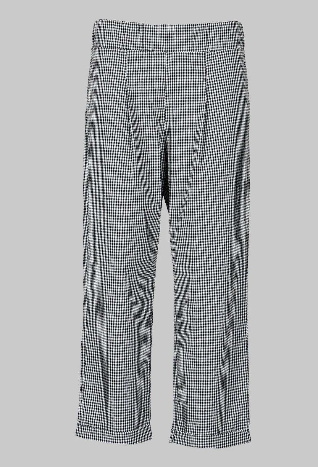 Pull On Straight Leg Trousers In Black and White Check