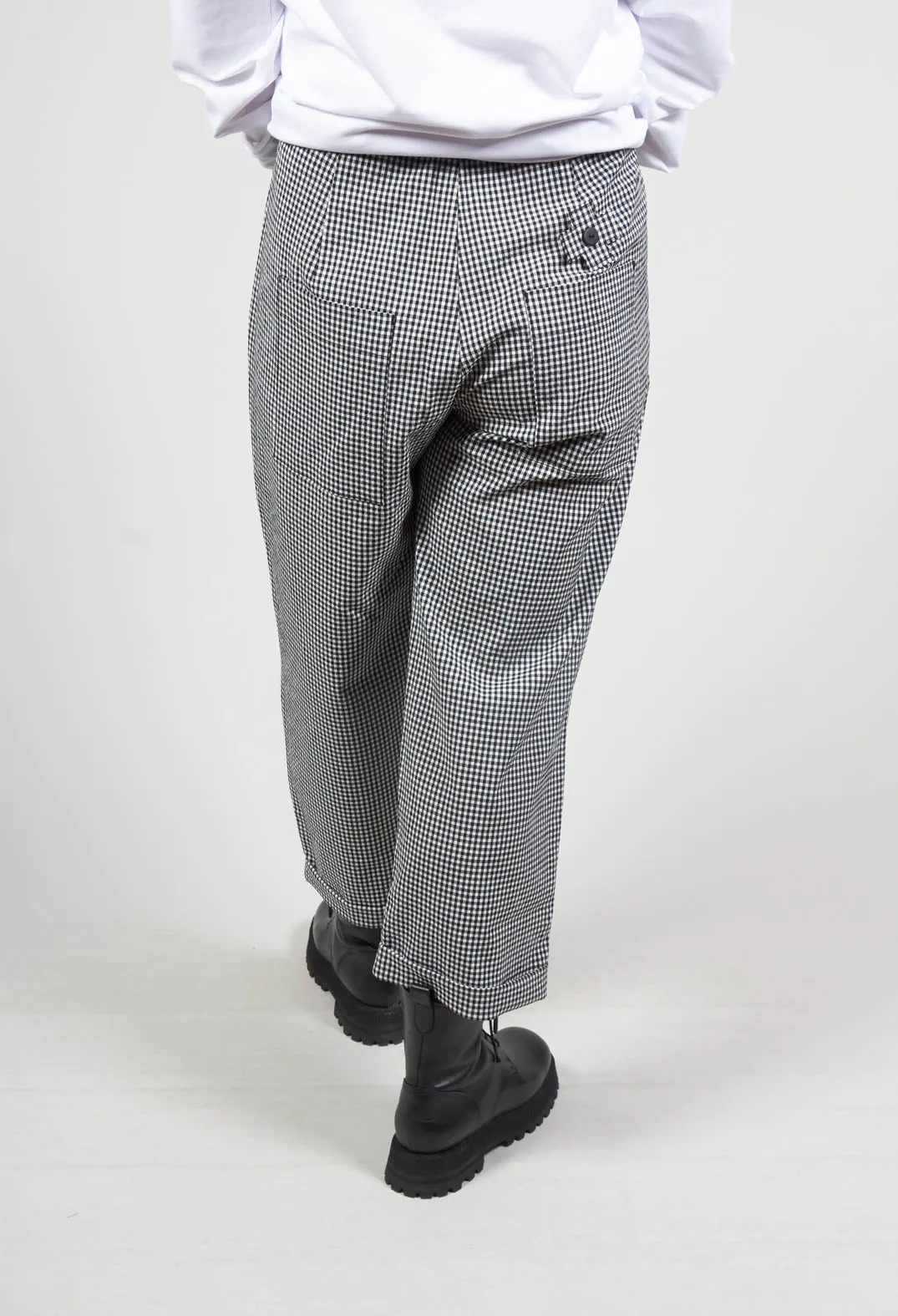 Pull On Straight Leg Trousers In Black and White Check