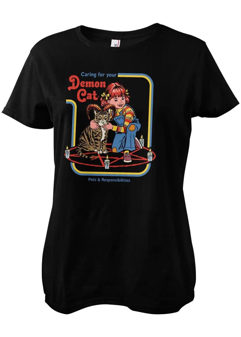 Retro Movies Rhodes Caring For Your Demon Cat Girly T-Shirt Black