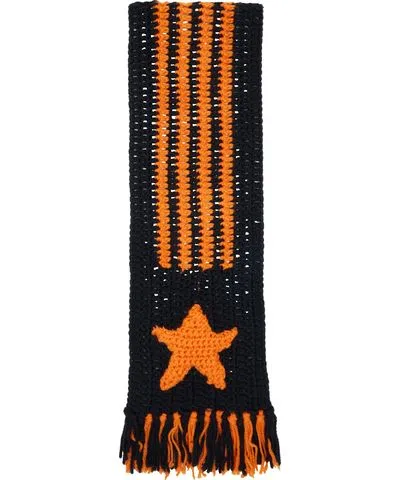 RICE NINE TEN Black & Orange Hand Knitted Crochet Scarf