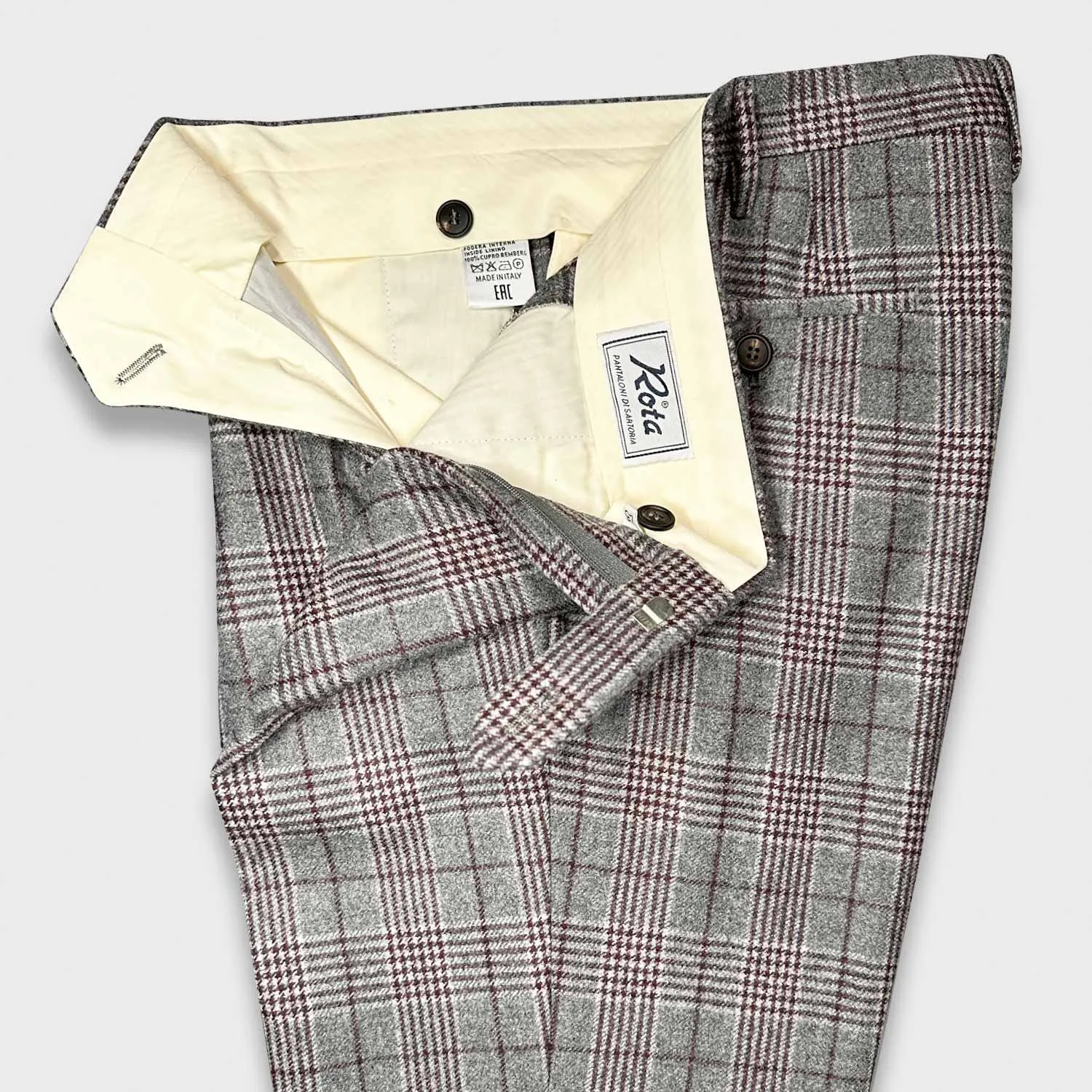 Rota Checkered Plaid Flannel Wool Trousers Smoke Grey