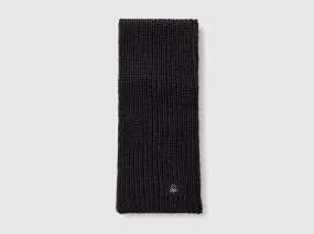 Scarf with rhinestone logo - Black | Benetton