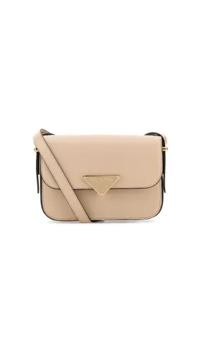 Smooth Leather Shoulder Bag with Flap - Travertine