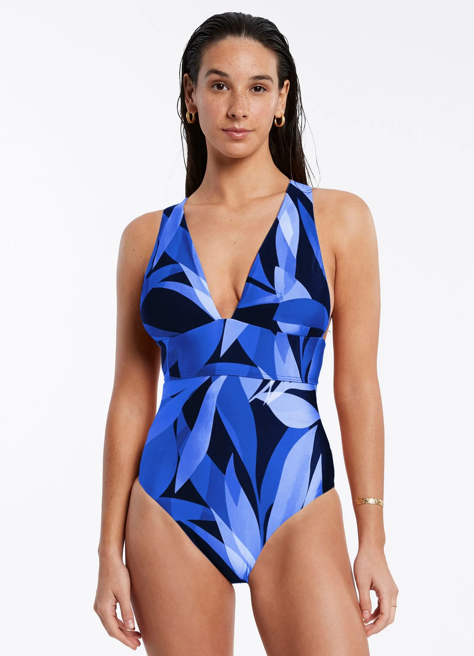 Solari Plunge Tie Back One Piece - Pacific Blue