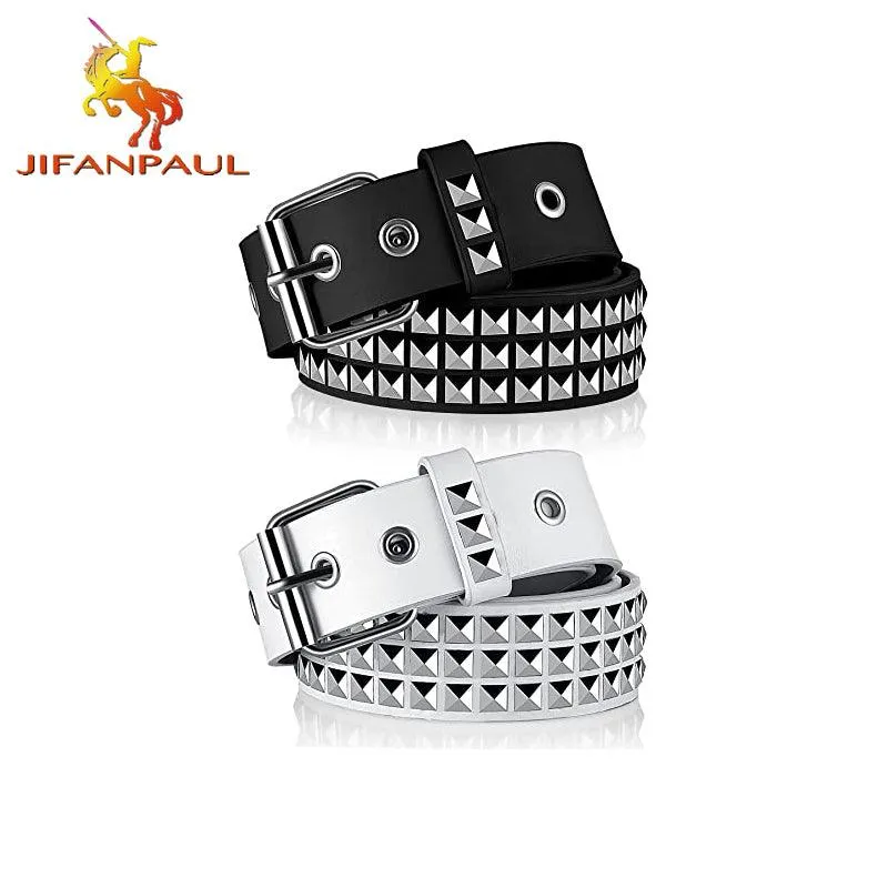 Square bead rivet belt metal pyramid straps punk rock belt