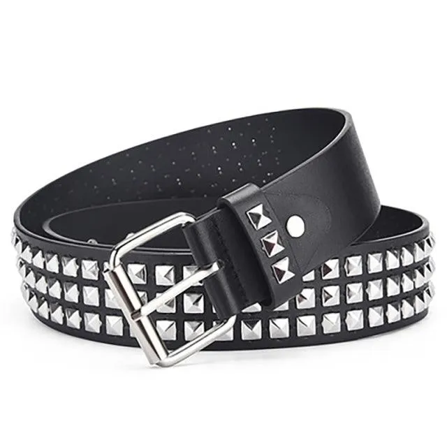 Square bead rivet belt metal pyramid straps punk rock belt