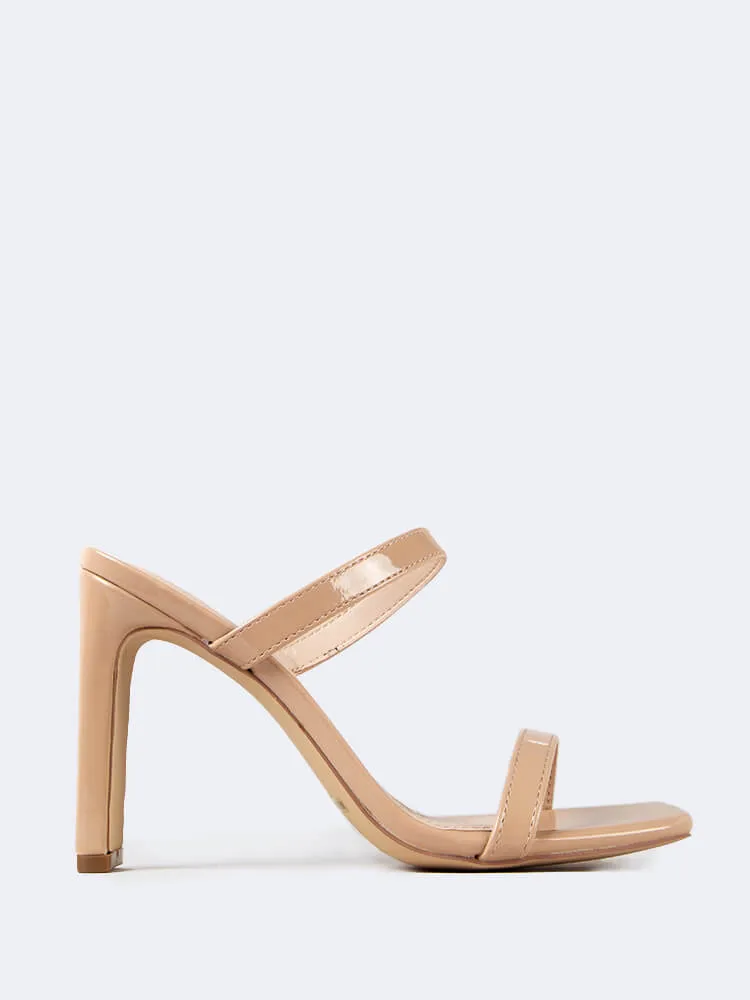 Square Open Toe Slip On Heeled Sandals