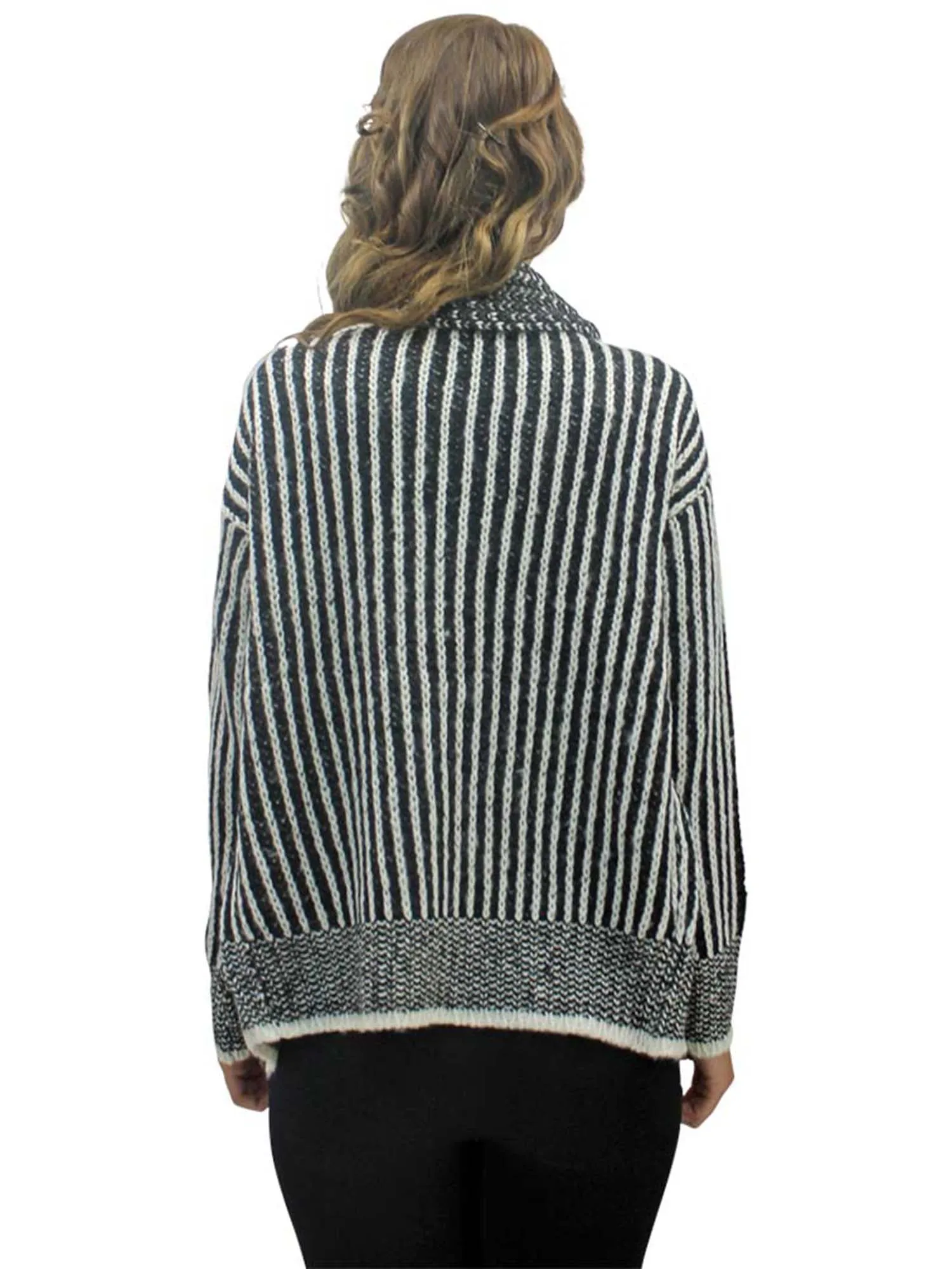 Striped Black & White Draped Cardigan Sweater