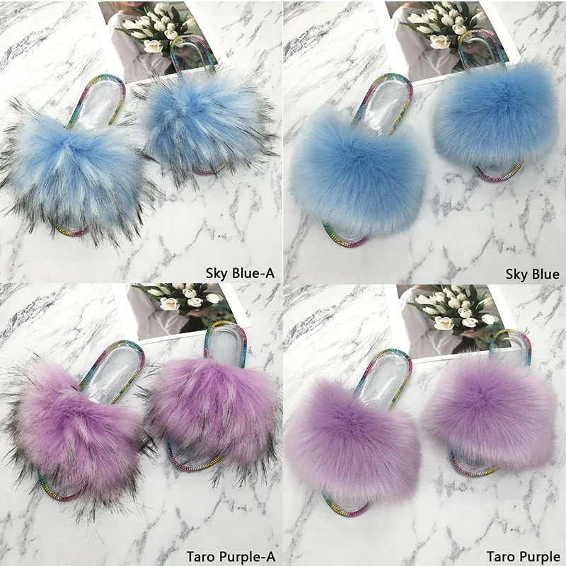 Summer Casual Taro Purple Synthetic Fur Crystal House Slippers for Women