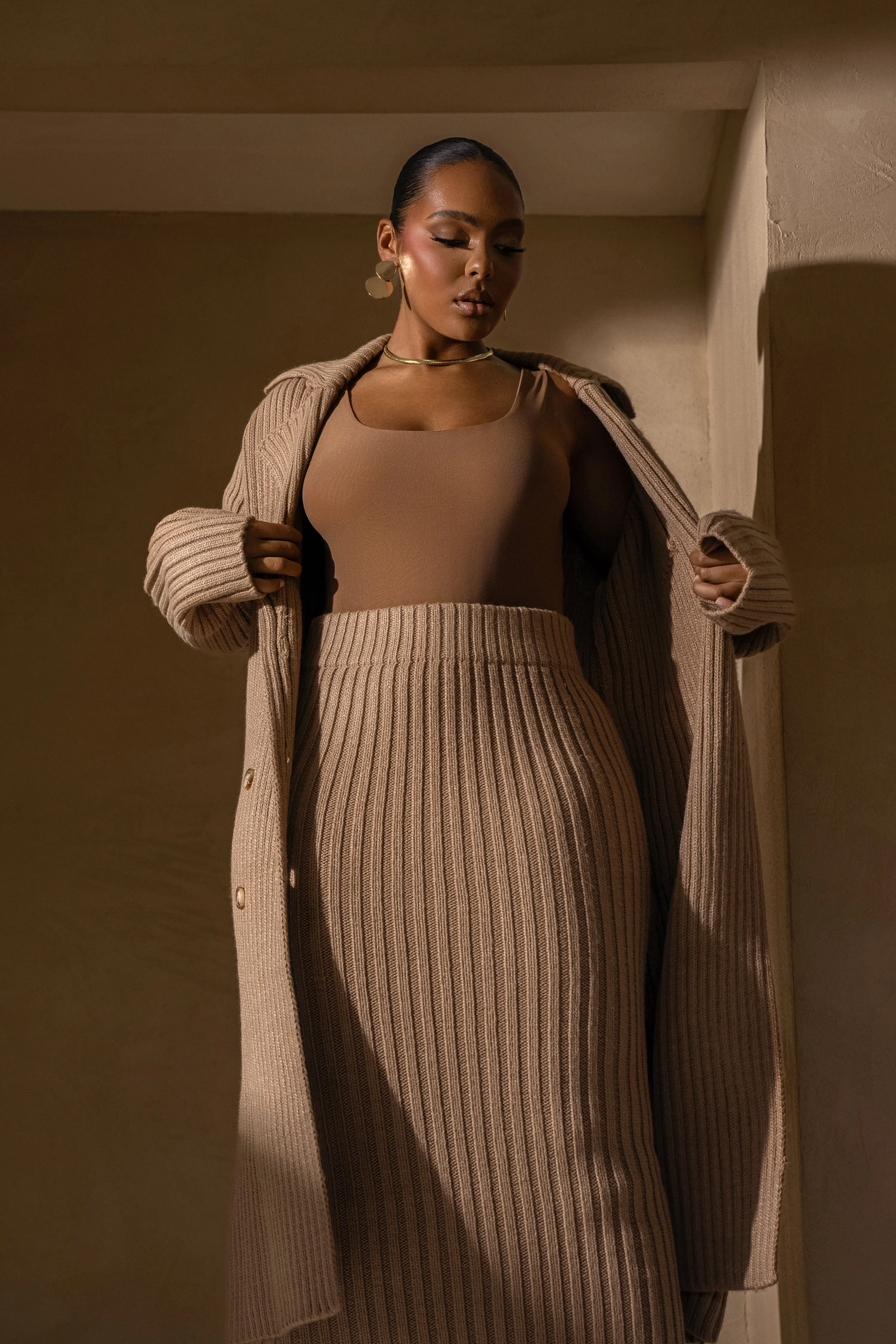 Taupe Take Me Home Ribbed Skirt