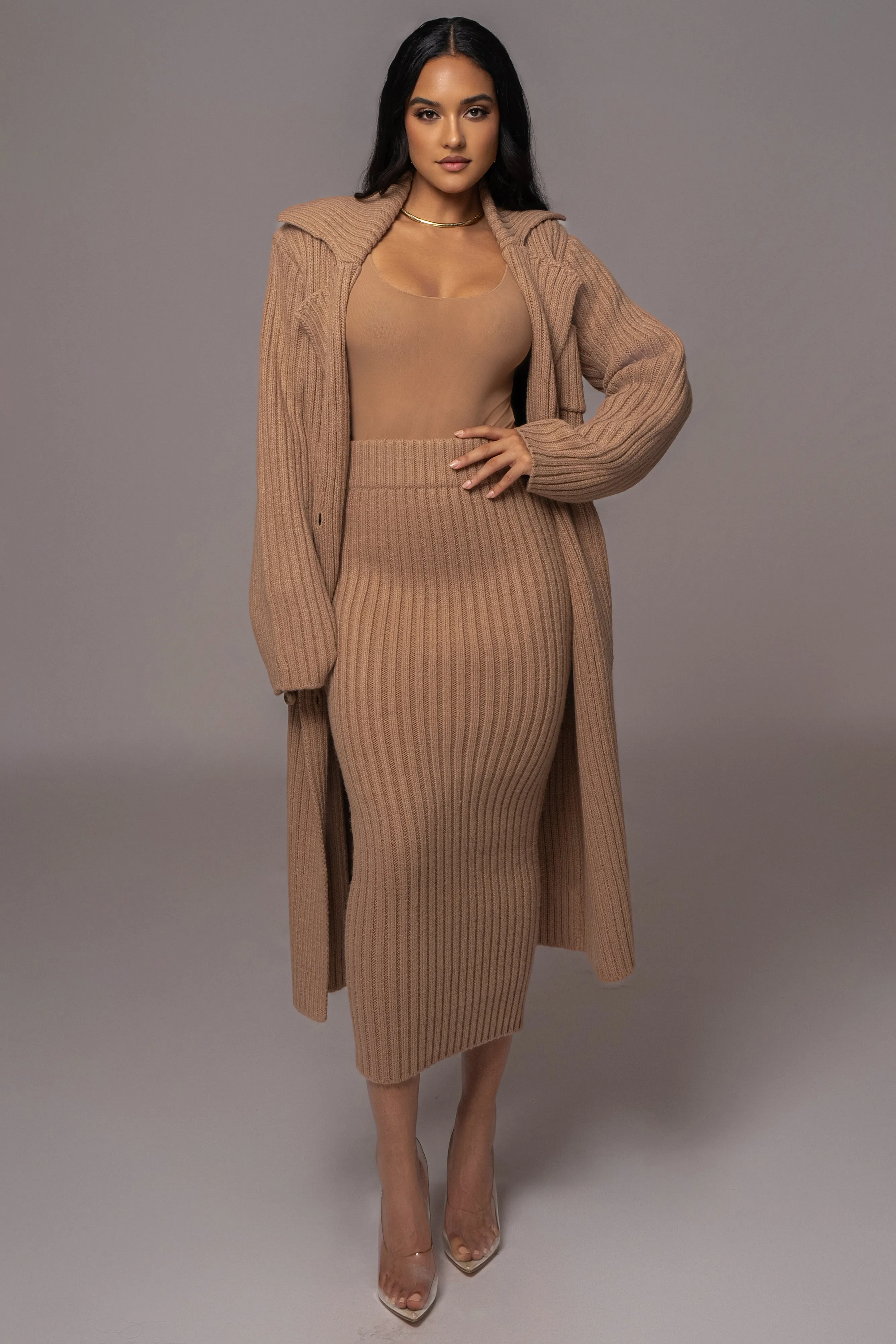 Taupe Take Me Home Ribbed Skirt