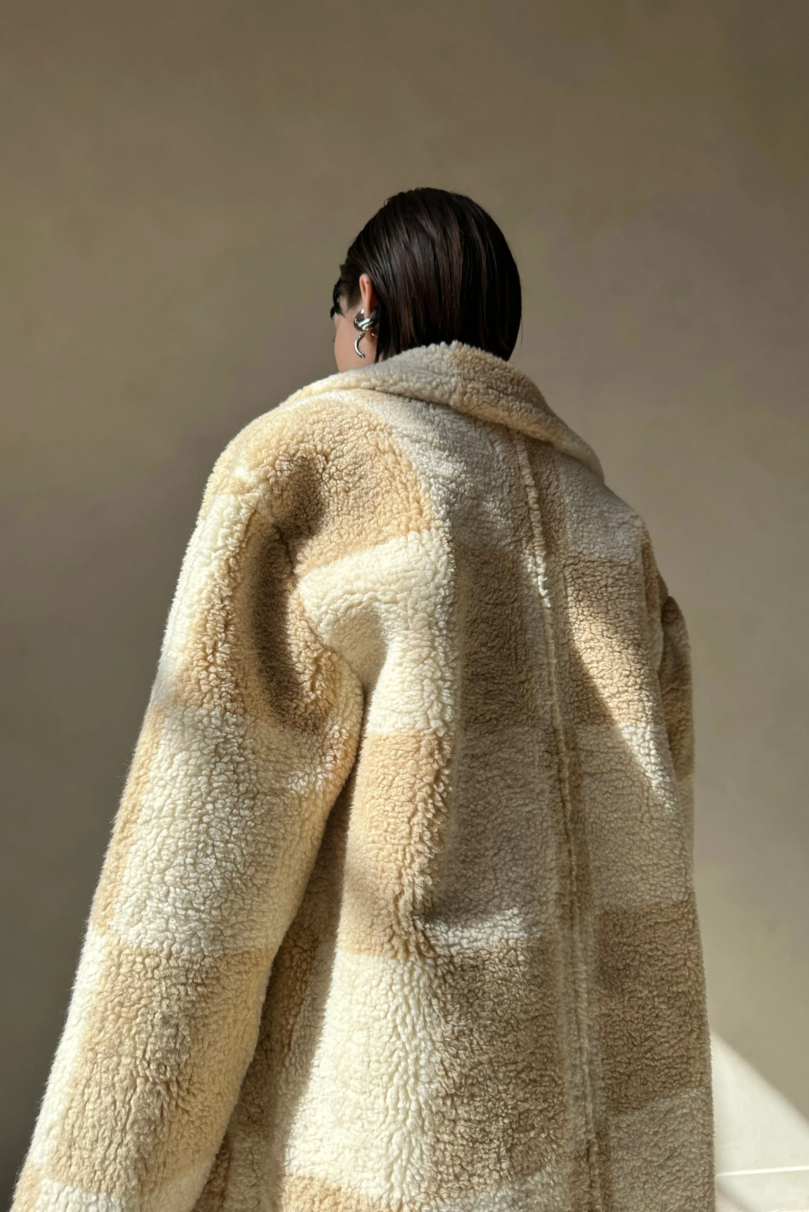 Teddy Checkered Coat - Beige