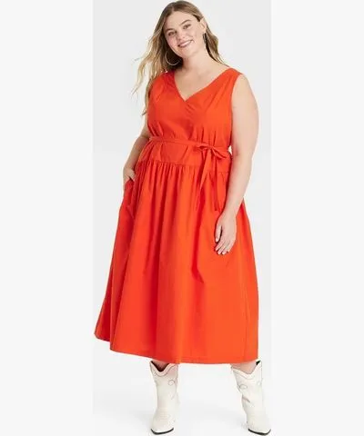 Universal Thread Women's Tie-Waist Midi A-Line Dress