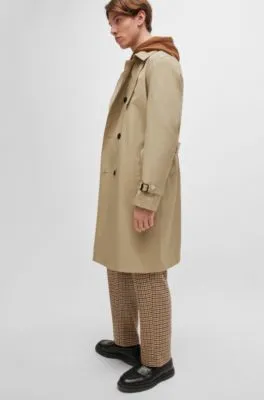 Water-repellent trench coat with buckled belt