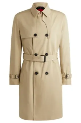 Water-repellent trench coat with buckled belt