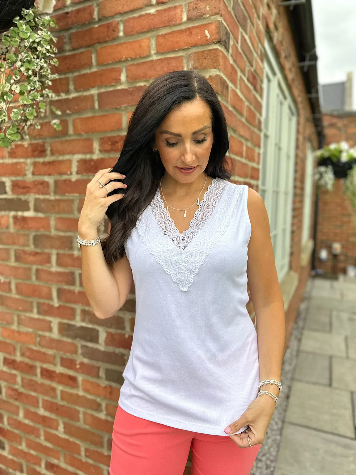 White Lace V Neck Top Martha