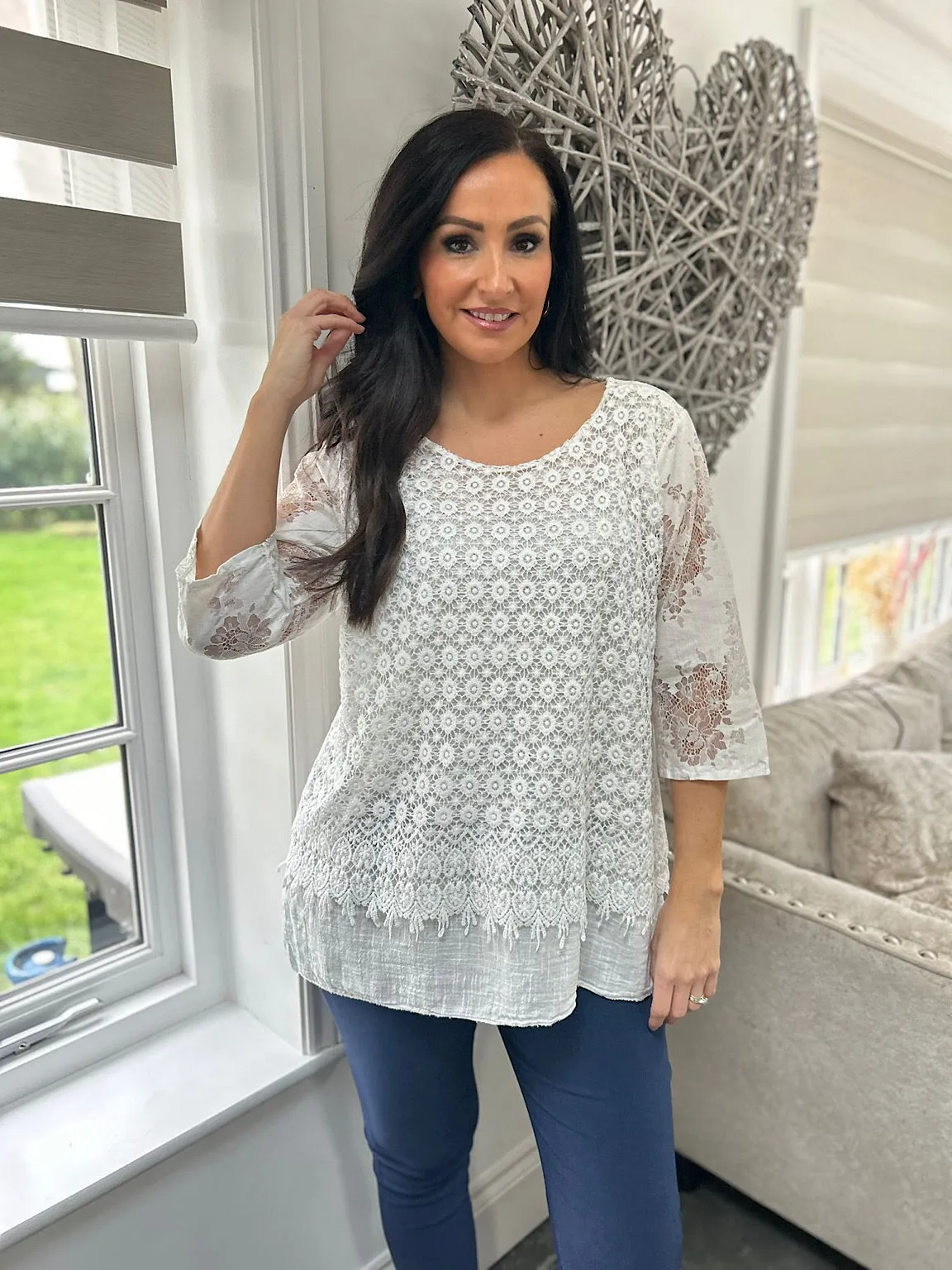 White Layered Floral Lace Top Sarah