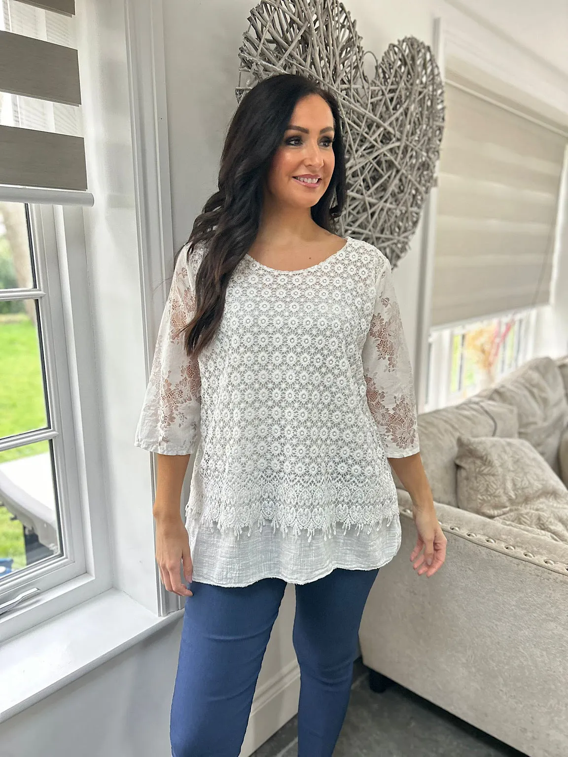 White Layered Floral Lace Top Sarah